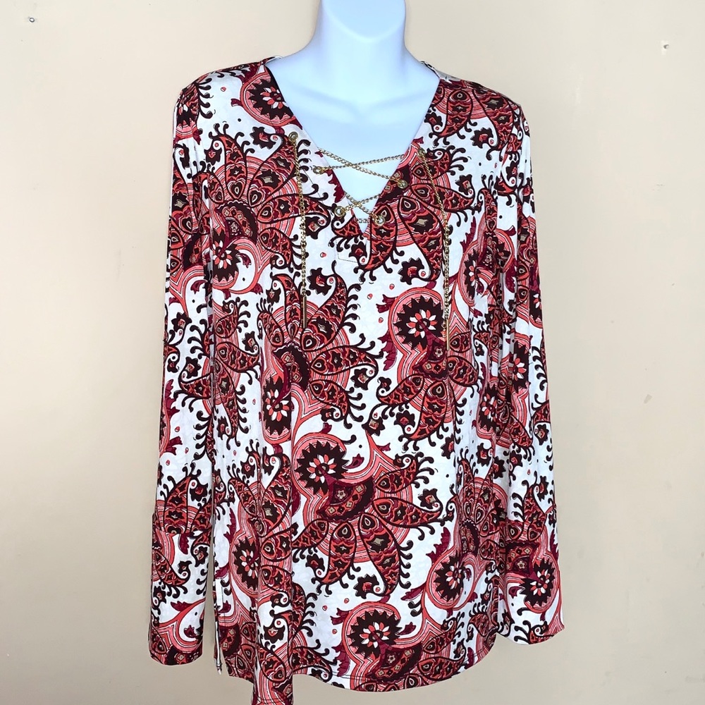 Michael kors paisley top with chain crisscross